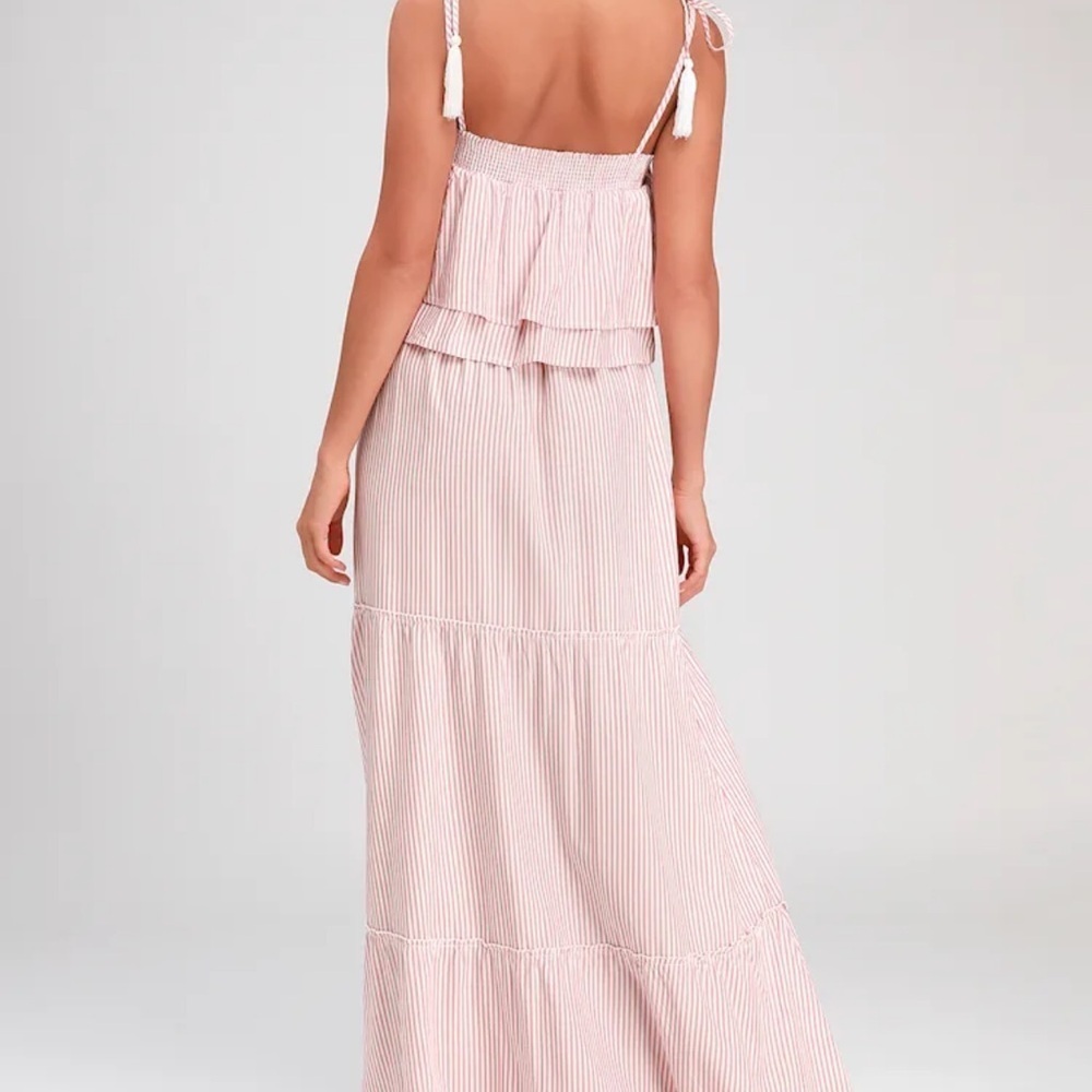 NWT BB Dakota | Women's Pink & Cream Strip Tiered Maxi Dress Size XS - Picture 2 of 15